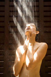 woman showering